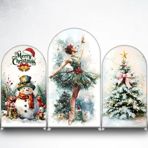 Christmas Ballerina in Green Dress Arch Backdrop Cover for Winter Party Photo Booth