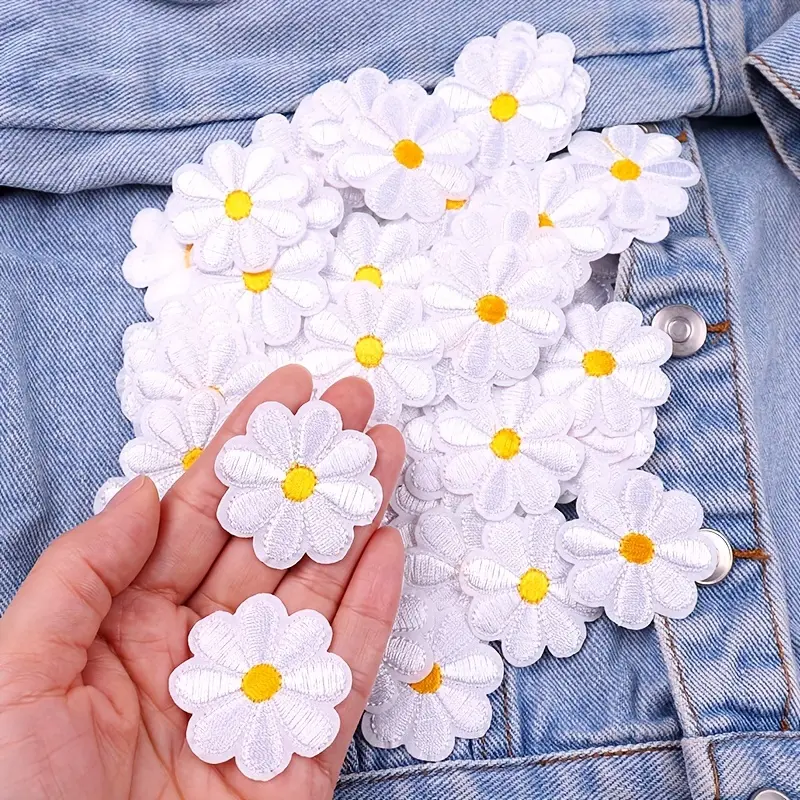 20pcs Daisy Sunflower Iron-On Patches, Thermoadhesive Polyester Appliques for DIY Clothing and Sewing, Appliques for Sewing