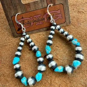 Navajo Turquoise Teardrop Earrings - Handcrafted with Authentic Navajo Beads and Turquoise Stones for a Unique Western Style