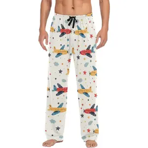 Mens Pajama Pants Airplane Print Sleepwear Lounge Pj Bottoms with Drawstring Pockets S-XXL Big Casual Elastic Waistband Modal Polyester Loungewear Soft Cotton Pyjamas Day Long Multicolor Menswear Stylish Homewear