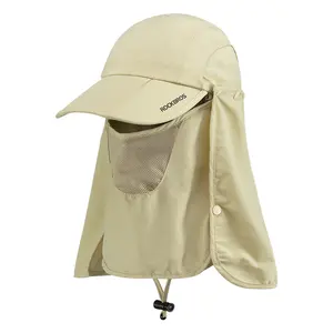ROCKBROS Foldable Outdoor UV Protection Mesh Sun Hat Wide Brim Fishing Hat with Neck Flap Suitable for Men and Women