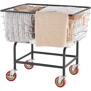 VEVOR Wire Laundry Cart, 2.8Bushel Wire Laundry Basket with Wheels, 26.7''x21.7''x26.4'' Commercial Basket Cart, Steel Frame with Chrome Finish, 4" Casters