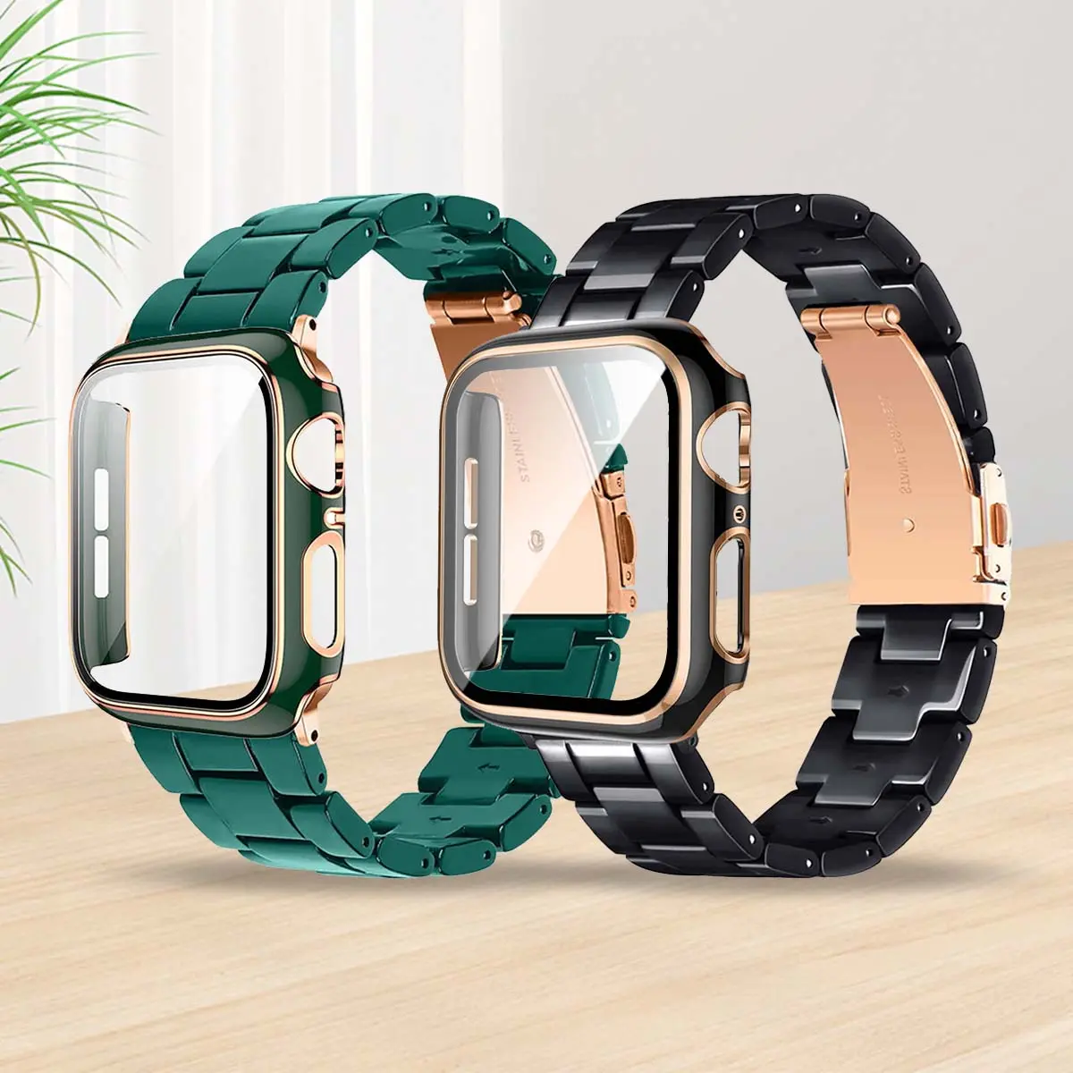 Fashionable Watch Band & Watch Case, 2 Counts/set Adjustable Stainless Steel Watch Band & Watch Case, Wearable Tech Accessories Compatible with Apple Watch, Smart Watch Accessories