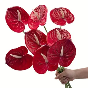 8 Pcs Artificial Anthurium Flowers, Real Touch Fake Flower for Table Centerpieces, Bridal Wedding Festival Decor, Artificial Plant Decor, Decorative, Hy-2451-1452 Model