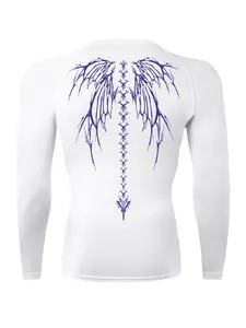 Men's Skeleton Wing Print Long Sleeve Compression Shirt, Compression Tops, Quick Drying Breathable Crew Neck Sports Tee T-Shirt, Sport & Outdoor Clothing for Gym Workout Running
