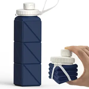 Collapsible Water Bottles 20.6oz, Silicone Foldable Portable Travel Water Bottle, BPA-Free, Leakproof Reusable  Traveling Camping Hiking Cycling Yoga Sports Outdoor, 1 Pack (Dark Blue)