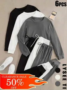 Casual Women's Sports Top Solid Color Round Neck Long Sleeved and Solid Color Long Pants Bottom Athleisure Wear Set