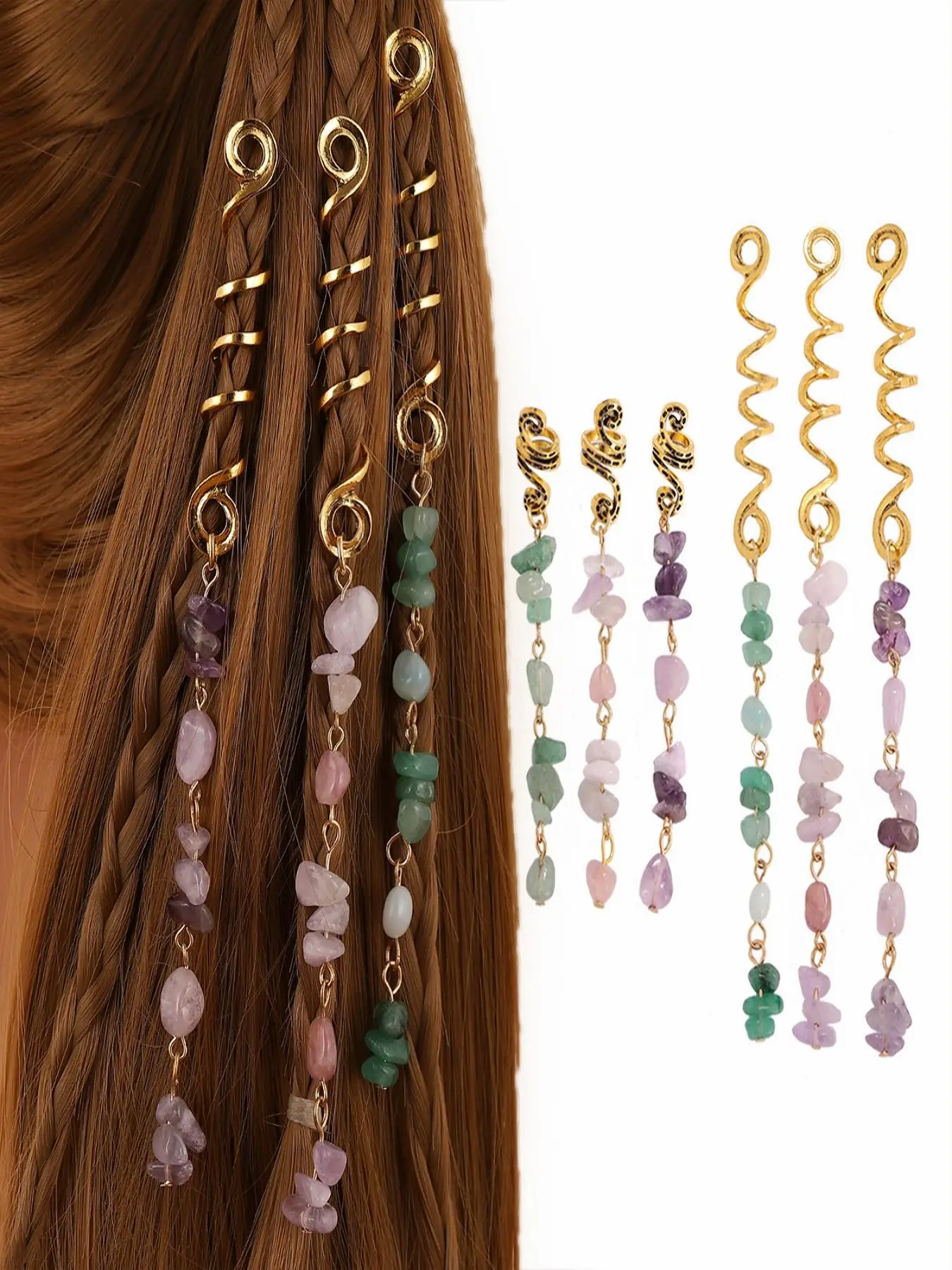 6pcs/set Boho Style Hair Ring, Vintage Hair Accessories Jewel for Women, Braid Accessories