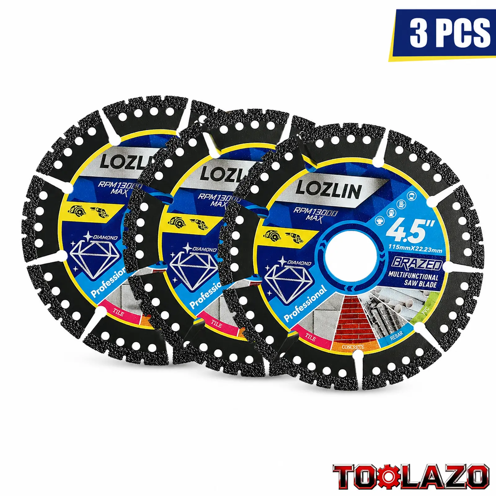 4.5 inches (115mm) 3pcs Set Diamond Saw Blade for Angle Grinder - Multi-Purpose Cutting Discs for Marble, Quartz, Stone, Tile, Metal, Plastic - High-Durability Abrasive Wheels for DIY Users, Kitchen Remodeling, Bathroom Tile Installation, Construction Wor