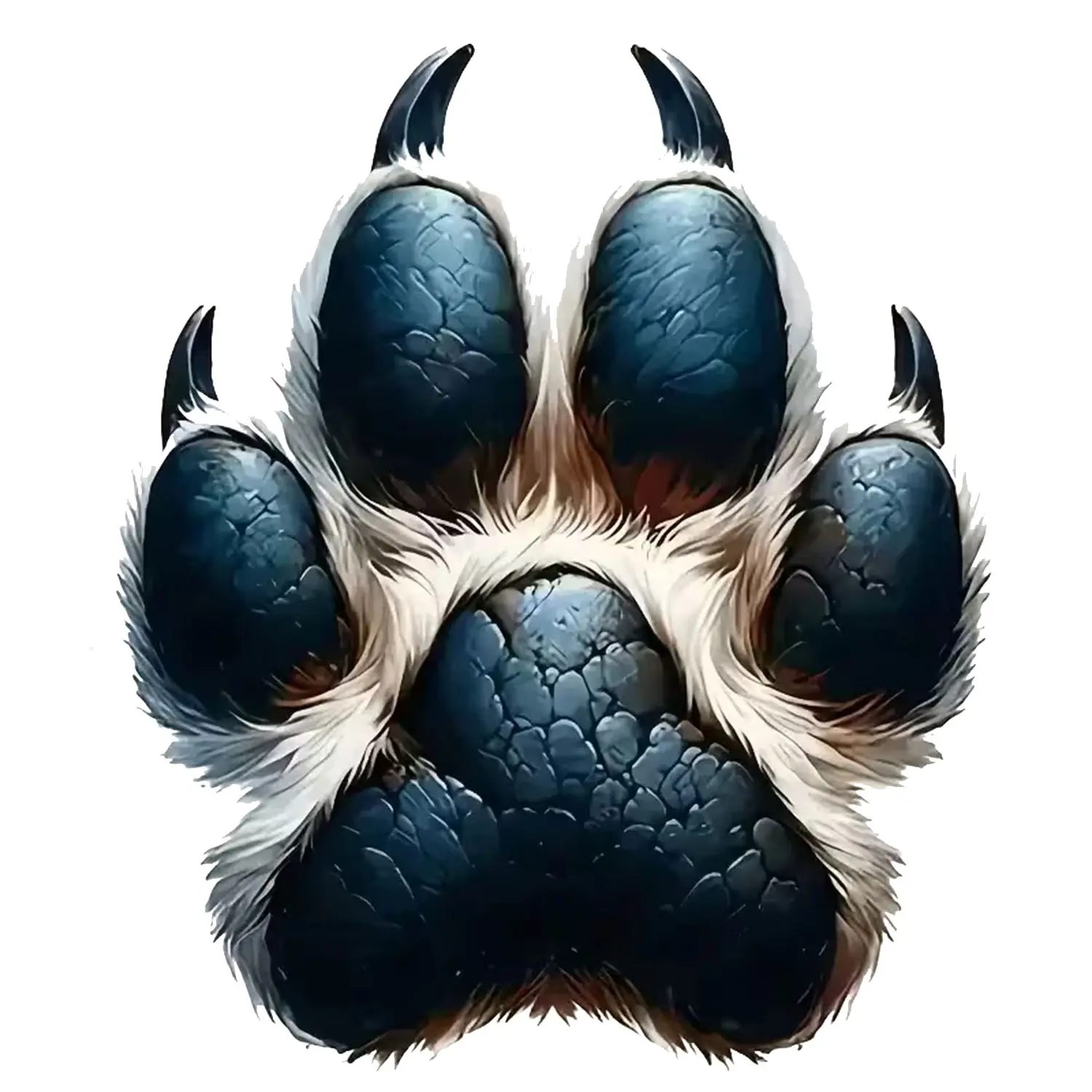Realistic Animal Paw Print Vinyl Decal, Dark Blue Textured Paw Art with Soft Fur Details, For Laptop Tumbler Car Window Phone Case & Outdoor Gear