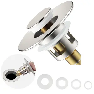 All Metal Bathroom Sink Stopper for Standard Drain Holes, Univeral Pop Up Sink Strainer with Bullet Core Push Type Stainless Steel Plug, Anti-clog