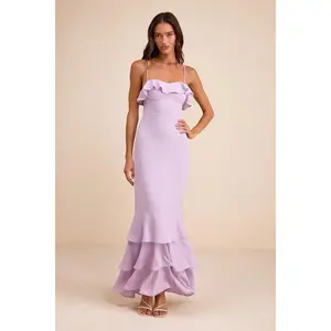 Lively Evenings Lavender Sleeveless Tiered Maxi Dress