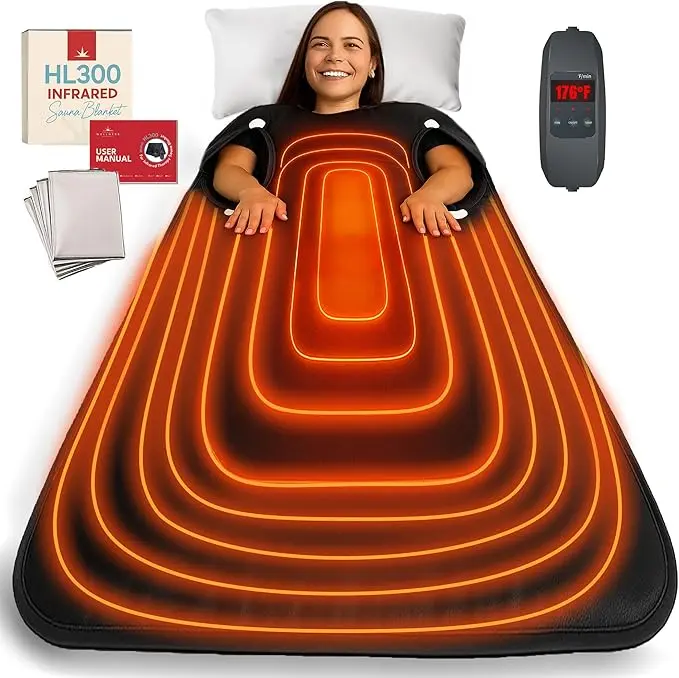 HL300 Infrared Sauna Blanket - Portable Sauna Blanket for Home Detox, Personal Far Infrared Dry Therapy Bag for One Person Relaxation with Adjustable Temp 95-176°F. 120V 400 Watts 70" x 31"