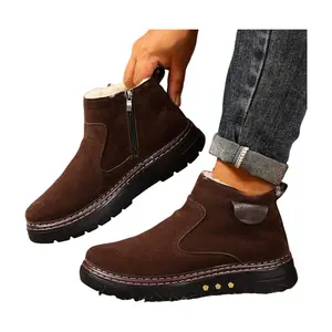 Men's Winter Ankle Boots - Slip-on Snow Boots with Fleece Lining & Thick PU Sole - Non-slip Traction Tread - Warm for Snow Ice Cold Weather - Casual Footwear for Everyday & Winter Activities botas para hombres Walking Shoes dad