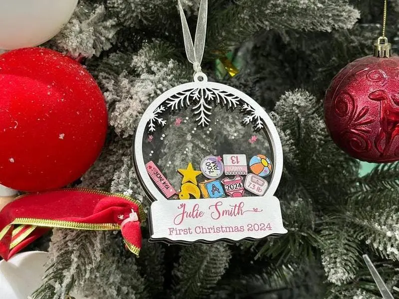 Baby's First Christmas Ornament Personalized, Newborn Christmas Gift, Baby Keepsake, Shake Ornament, Custom Baby Stats, Baby Snow Globe