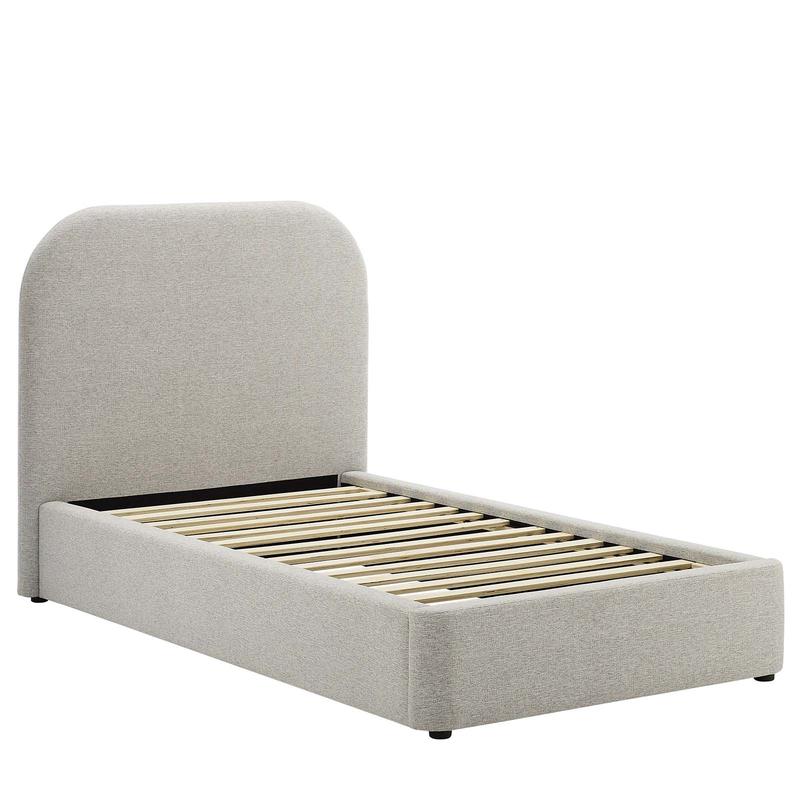 Modway Keynote Upholstered Fabric Curved Twin Platform Bed in Heathered Weave Light Gray