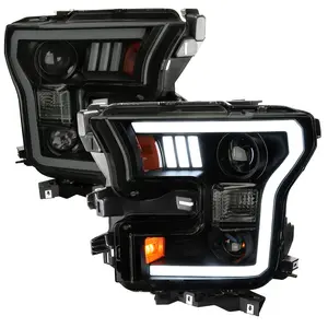 2015-2017 Ford F-150 LED Bar Projector Headlights - RS (Black Housing/Smoked Lens)