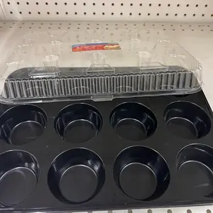 5 Pack-14″ Disposable Cupcake Carrier with Clear Lid Black Base