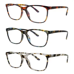 3-Pack Premium Printed Blue Light Blocking Reading Glasses for Presbyopia, Unisex, Rectangular Full-Rim Plastic Frame with Sturdy Spring-Loaded Metal Hinges. Helps relieve eye strain and makes a great gift for holidays or birthdays.