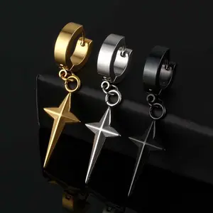 Simple and fashionable small star earrings four-pointed star trend retro hip-hop style male and female couple accessories