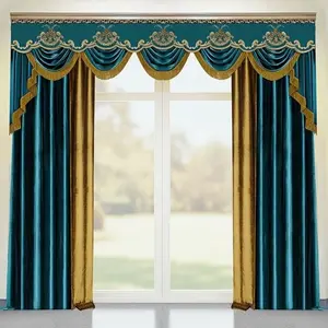 2pcs Colorblock Velvet Light Blocking Curtains, European Vintage Embroidered Curtains, High Insulation Decorative Curtains for Living Room Bedroom, Blackout Window Cover