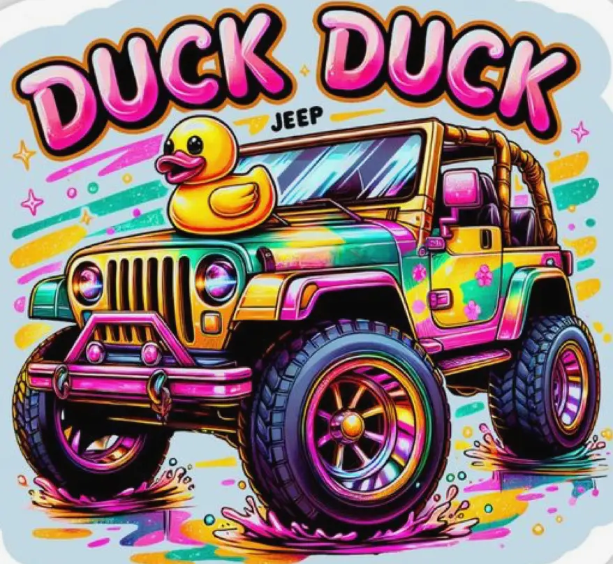 Duck Duck Jeep 20oz Tall Skinny Tumbler Colorful Design with Duck on Top