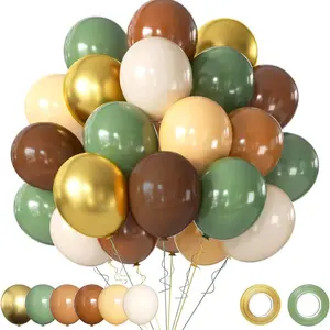 Green and Brown Balloons Set, 60 Pcs 10 Inch green brown balloons Jungle Safari Woodland Forest Balloon Metallic Gold Cream Brown Olive Green Coffee Blush Balloon for Baby Shower Birthday Decorations