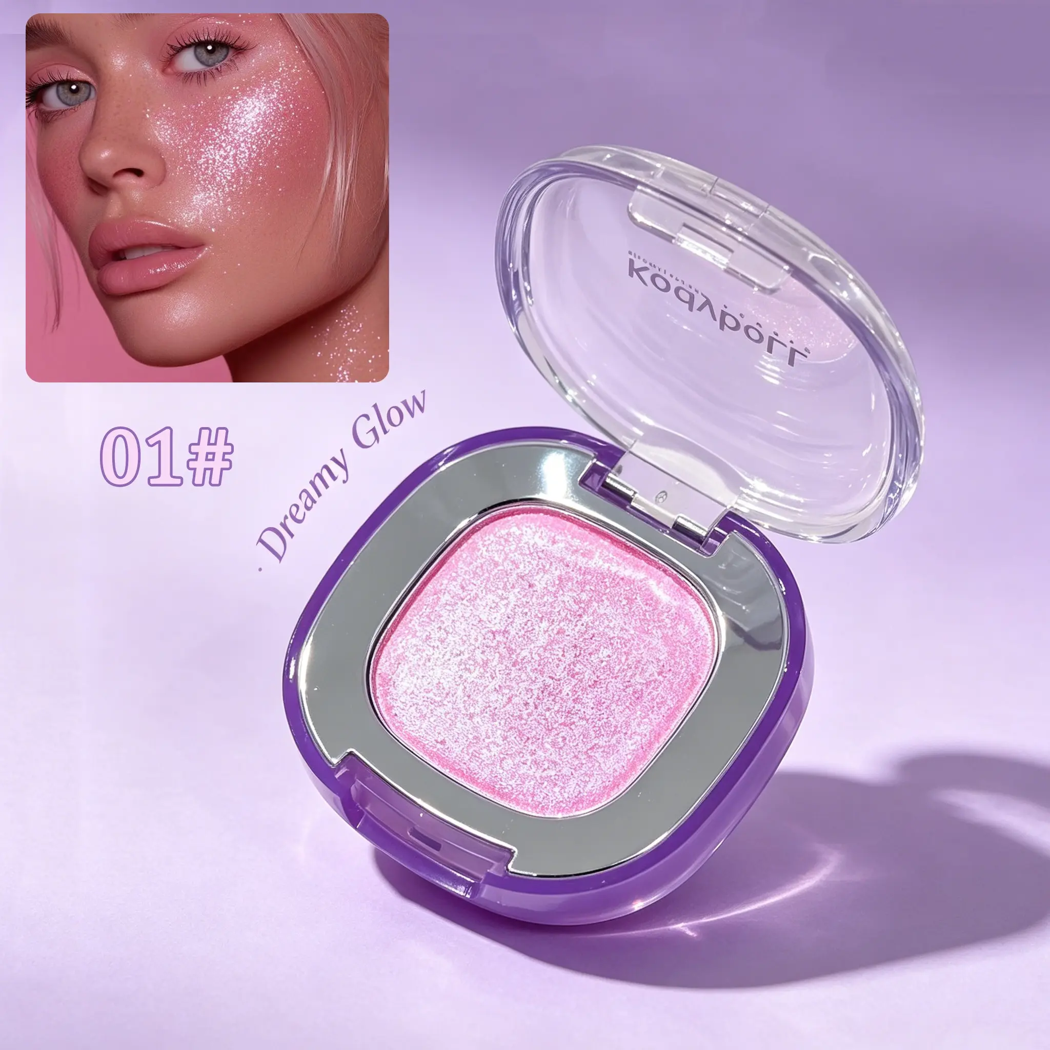 A shimmering, pearlescent makeup highlighter blush with a dewy finish. It provides a Flawless, luminous, radiant glow, highlighting the cheekbones, bridge of the nose, and brow bone. The smooth, silky texture is waterproof and long-lasting Glam