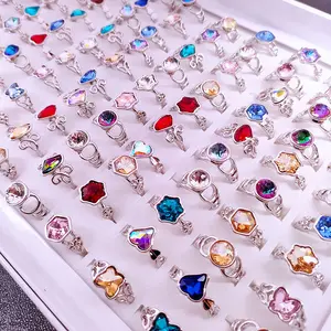 50pcs Assorted Colorful Glass Gemstone Rings for Women, Perfect for Mixing And Matching, Ideal As A Back-to- Gift for Daily Wear, Street Style, Commuting, Gatherings, Celebrations, Parties, And Autumn/ winter Accessorizing.