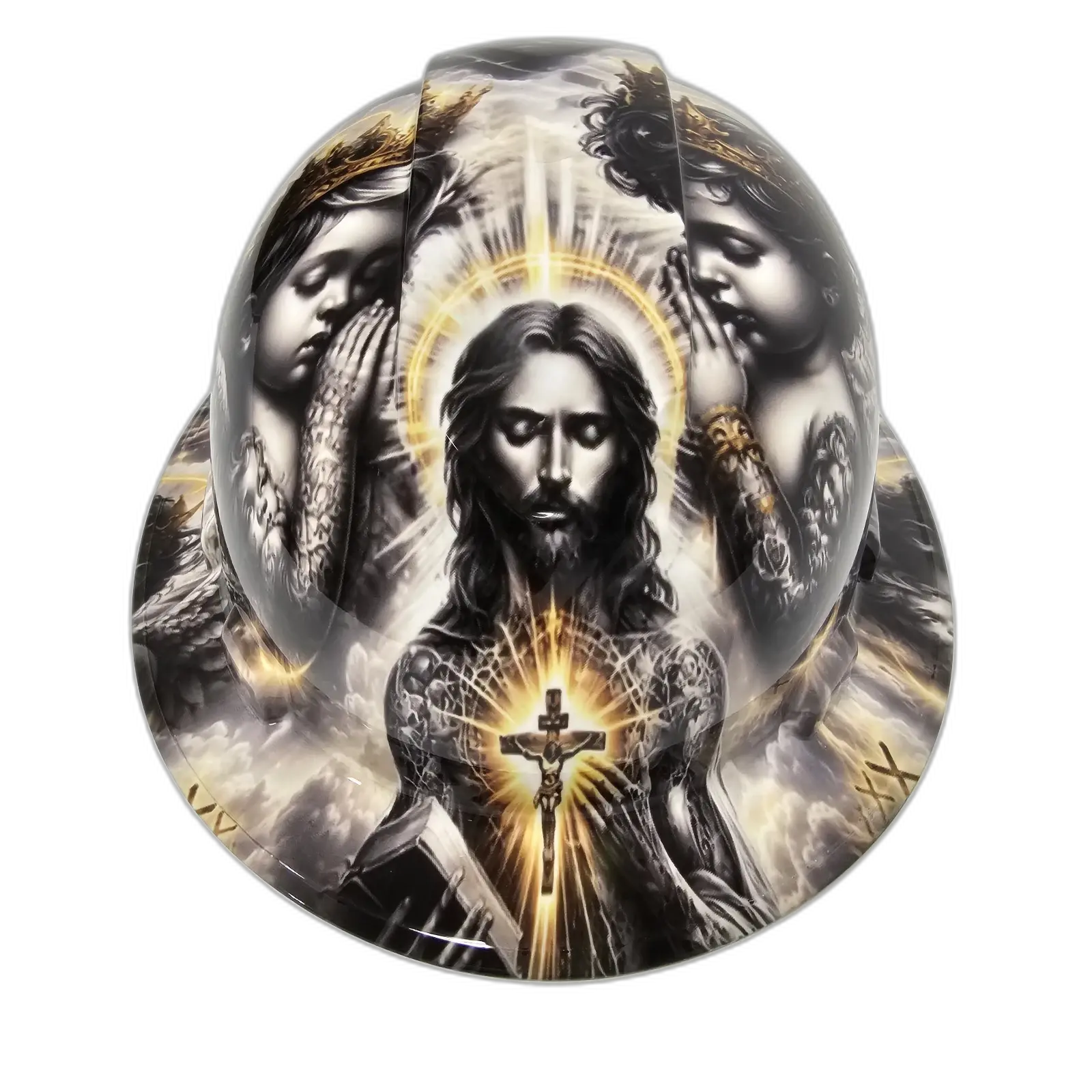 Jesus With Cherubs Live In The Light - Custom Hydro Dipped Full Brim Hard Hat
