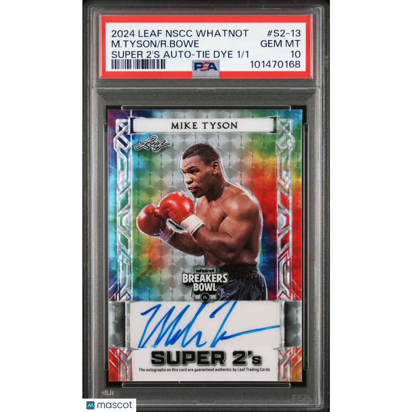 Riddick Bowe Mike Tyson 2024 Leaf NSCC Super 2S Auto Tie Dye 1/1 PSA 10