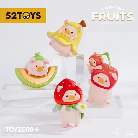 52TOYS LuLu the Piggy Fruit Hanging Card Kawaii Creative Gift Room Decor Desktop Decoration Gift for  Birthday Party Gift Idea Themed Goodies, Collectible Figurine
