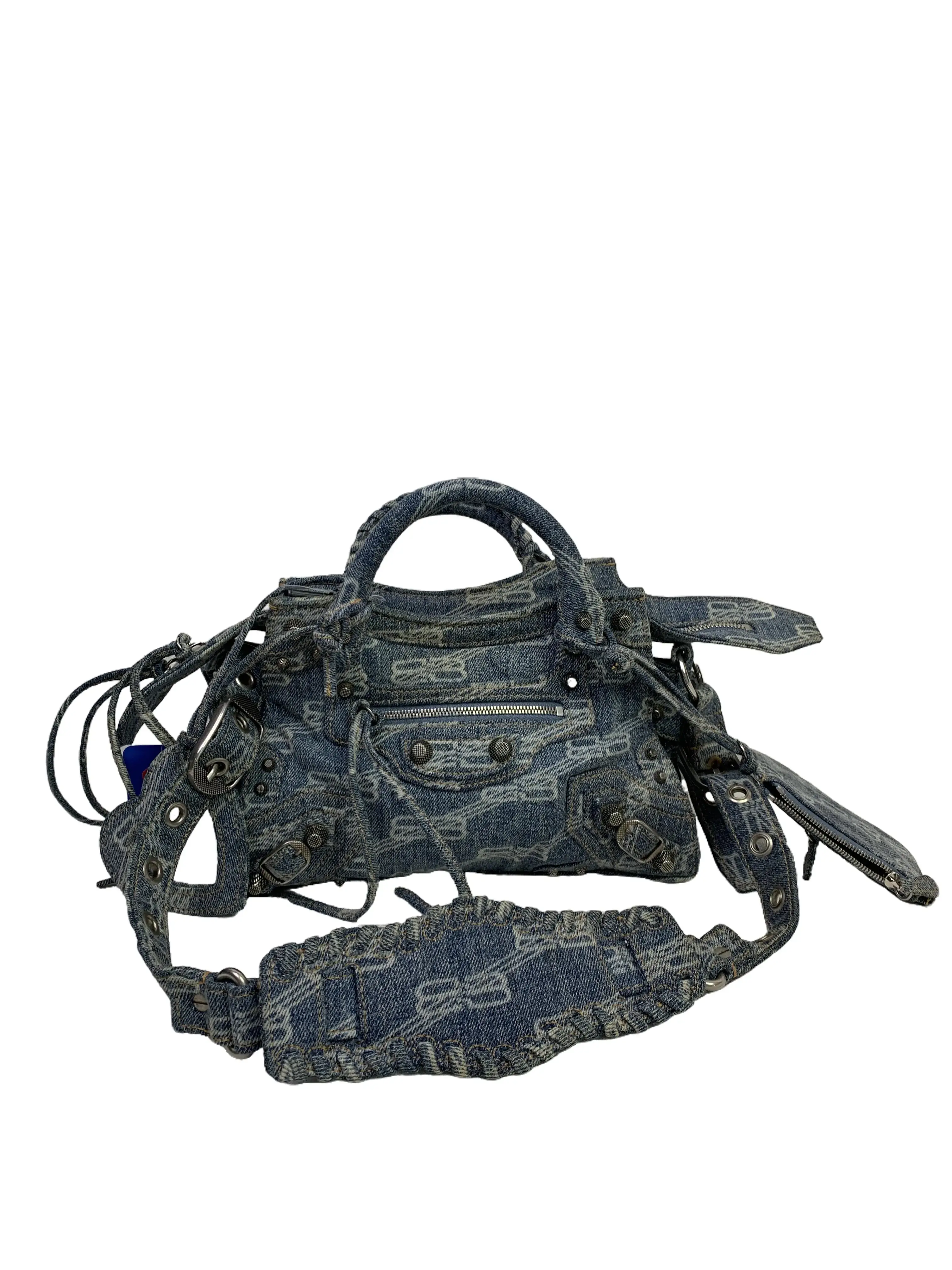 Pre-owned Balenciga Balenciaga Allover Monogram Denim City Bag /WJ08517038/7038