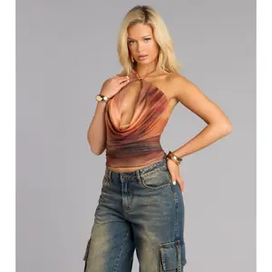 Head Turner Beaded Halter Mesh Top