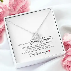To My Beautiful Bonus Daughter, Love Knot Necklace, Bonus Daughter Gifts, Adopted Daughter Necklace From Unbiological Mom, Step Daughter Gifts From Stepdad, To My Stepdaughter Necklace, Best Birthday Christmas Graduation Gift Idea