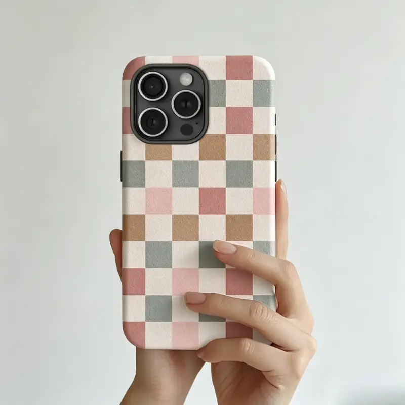 BOHO Checkered Protective Plastic iPhone Case, Cover & Casing for iPhone 17,16,15,14,13,12,11 (Pro, Pro Max, Standard) - Neutral Tartan Pattern, Retro Woven Aesthetic, Anti-Fall, Gift-Ready for Her | iPhone11 Cellphone Accessories, Gift-Ready Craftsmanshi