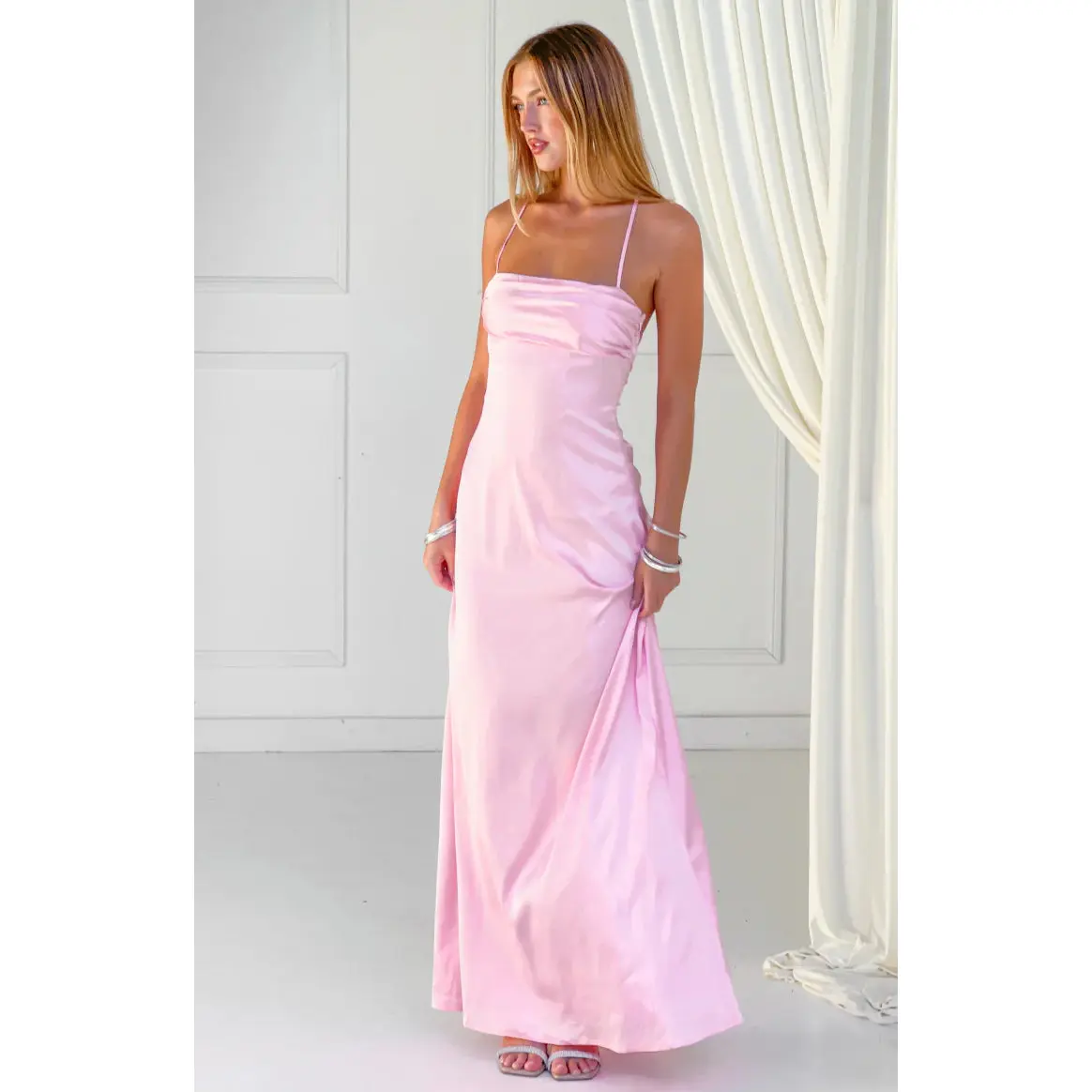 Blaise Pink Satin Maxi Dress