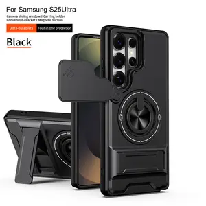 Sliding Camera Cover Phone Case with Ring Holder Kickstand, Magnetic Car Mount Compatible, Heavy Duty Shockproof Protective Cover for Samsung S26 S25 S24 S23 S22 S21 S20 Note20 Ultra Plus FE A14 A15 A16 A35 A36, Four-in-One Military Grade Protection