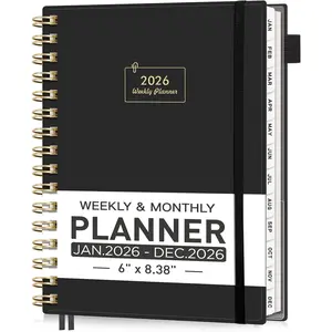 2026 Planner, Weekly and Monthly, Jan 2026 - Dec 2026, 12 Months, 2026 Calendar Planner Book with Tabs for Men Women School  Office Supplies, A5 (6" X 8.38"), Black
