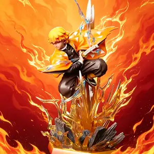 Anime demon slayer Zenitsu map | Thunder breathing dynamic statue collection model gift, amazing dynamic collection desktop home decoration, will glow at night. summervibes