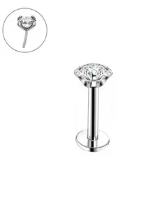 G23 F136 Titanium  Push Pin Earrings Flat Back, Implant Grade Nose Stud, Threadless 16g Hypoallergenic, Silver Color, for Women, All Seasons