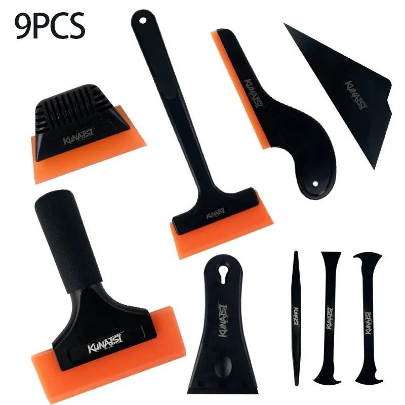 9pcs Set of Automotive Vinyl Film Installation Additions, Solar Film Scraper, Rubber Scraper, Equipped with Glue Remover, Edge Plug Tool, And Water Squeegee, Suitable for Automotive Film Application And Glass Mirror Cleaning