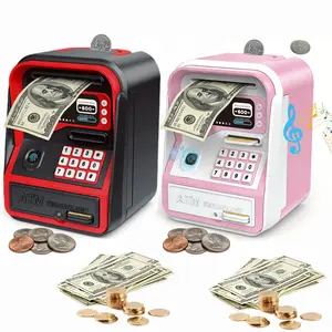 Electronic ATM Piggy Bank for Boys & Adults with Fingerprint & Password Code Lock, Auto Grab Bill Slot. Large Capacity Coin Bank for All US Coins.