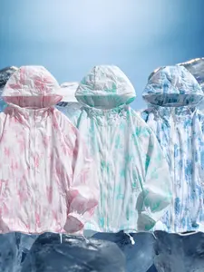 3-Piece Tie-Dye Hooded Sun Protection Jacket Set, Lightweight Summer Outdoor Coat, Trendy Fashionable UV-Resistant Outerwear