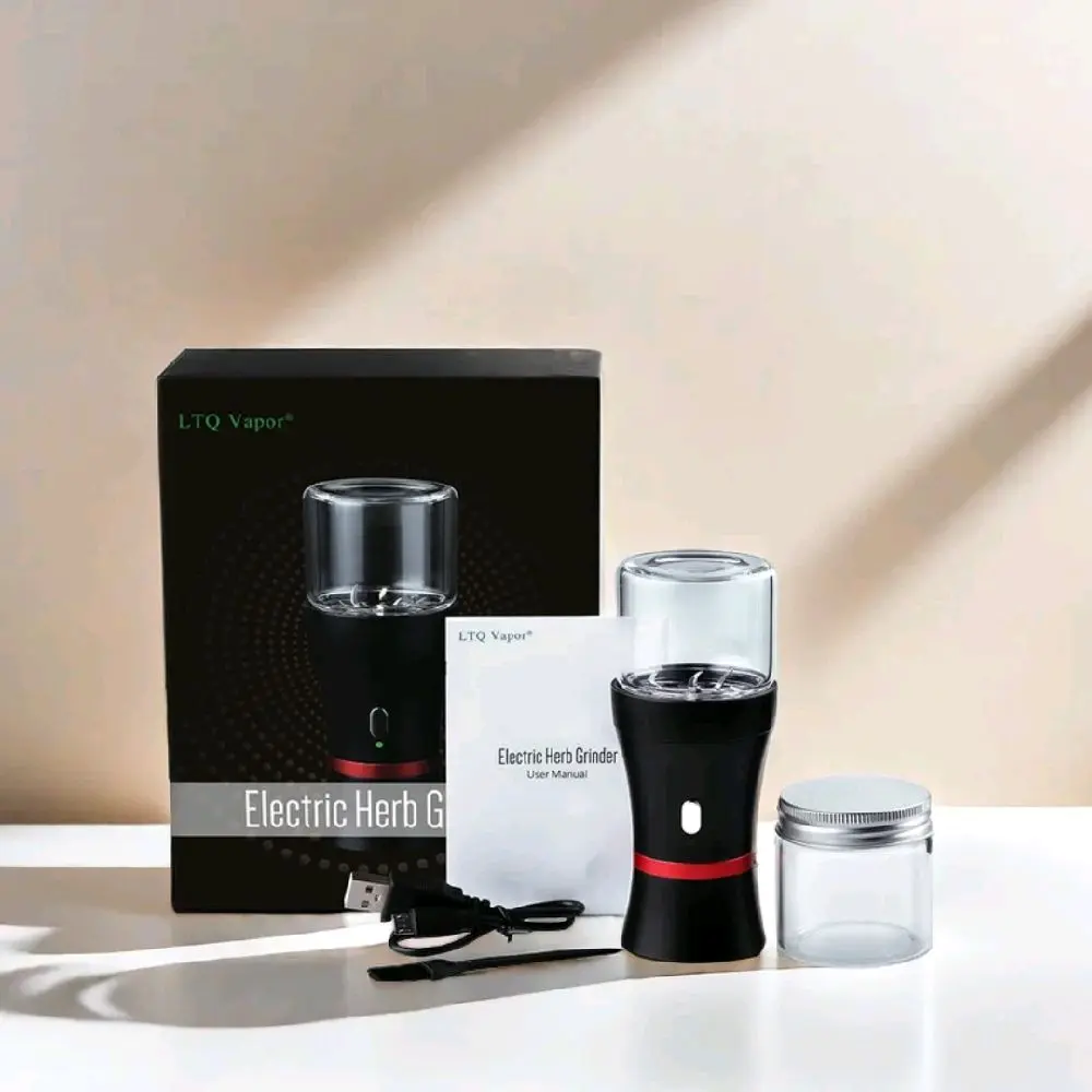 Electric Herb & Spice Coffee Grinder - Portable USB Rechargeable with Detachable Glass Chamber, 1 x USB Cable, 1 x Cleaning Brush, 1 x User Manual