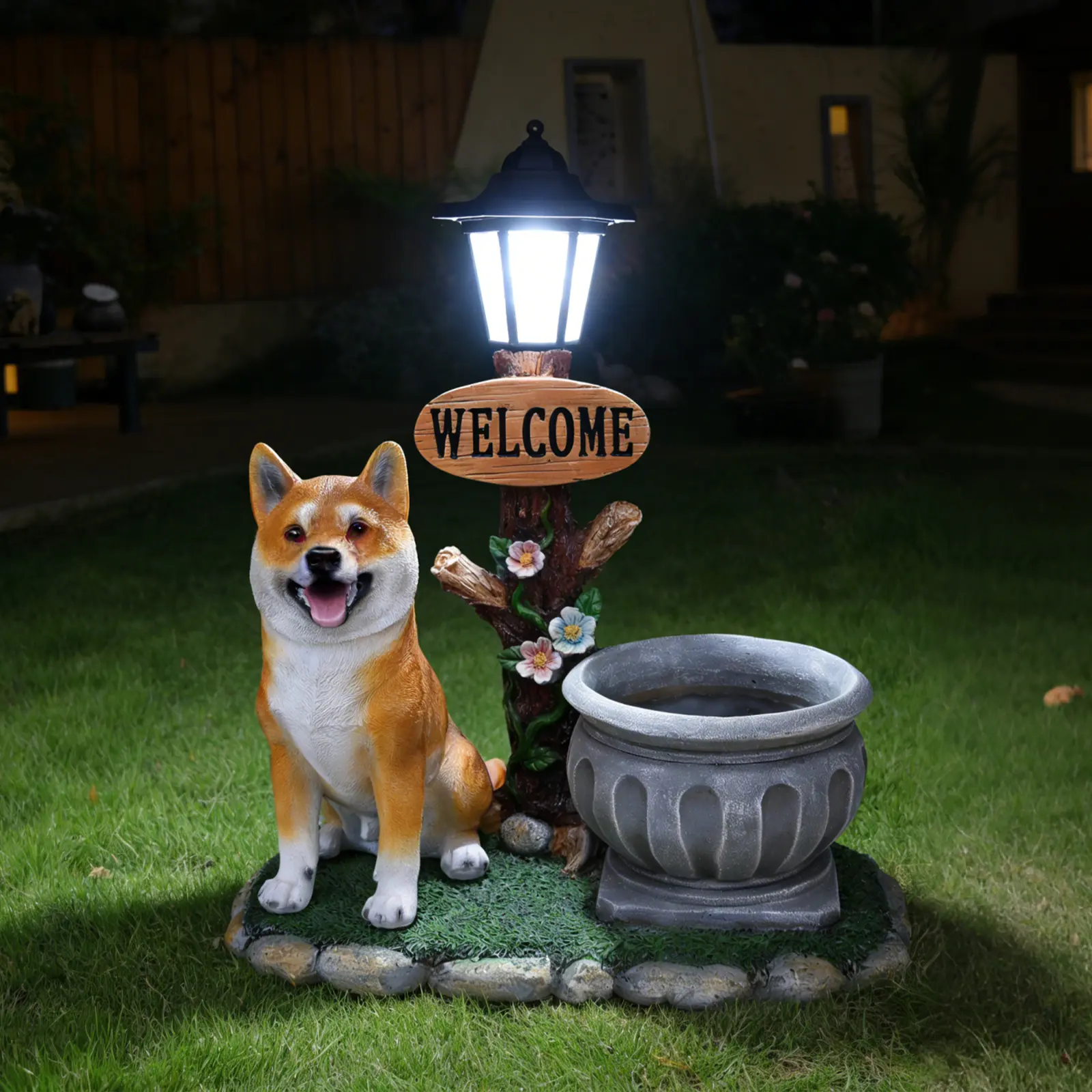 16.54" L x 9.45" W x 14.57" H Sitting Akita Dog Planter Garden Decor