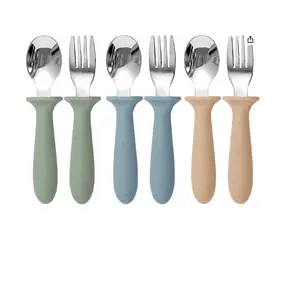 Eascrozn Toddler Utensils, 6 Pack kids Silverware Set with Silicone Handle, 18/8 Stainless Steel Children Safe Forks and Spoons, Dishwasher Safe