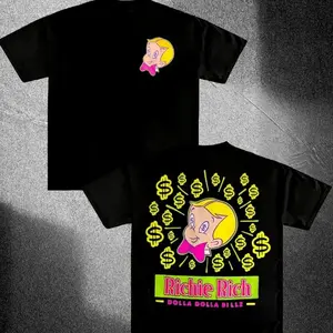 FEEGO Richie Rich All That Cash Tee, Funny Cartoon Money Graphic Shirt, Retro Y2K Streetwear Unisex T-Shirt graphic  tees