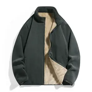 Men's Spring Autumn Winter Graphite Faux Shearling Lined Fleece Jacket - Front Zipper Everyday Commuting Outdoor Warmth Coat