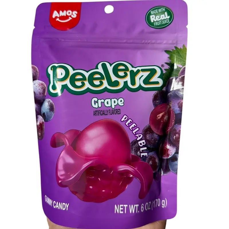 Amos Peelerz Grape Gummy Candy Peelable Resealable 6 oz Bag Sweet Snack Fruity